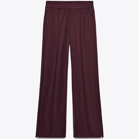 Zara burgundy zippered wide leg track pants NWT - Picture 2 of 12